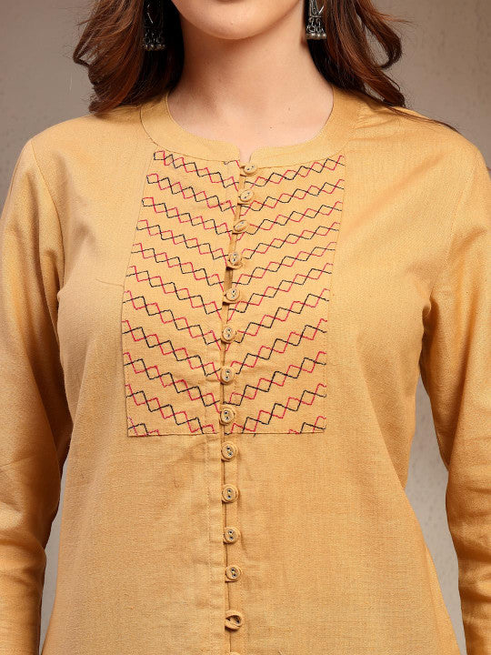 Sangria Women Embroidered Mandarin Collar Cotton Top