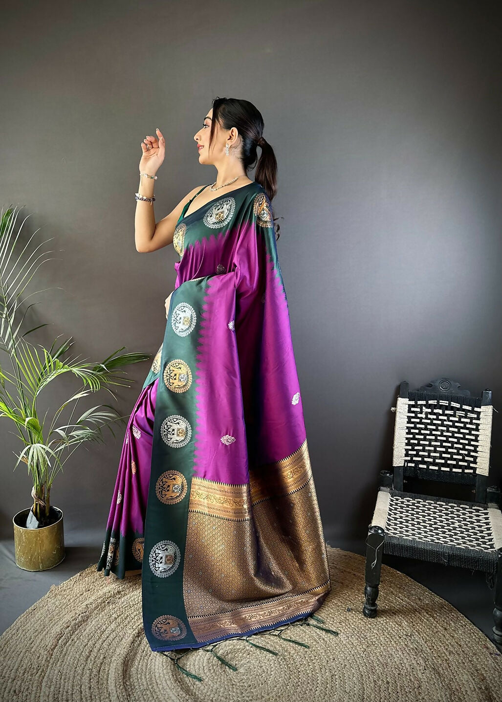 Joban Fashion Blue Butti Banarasi Silk Sarees