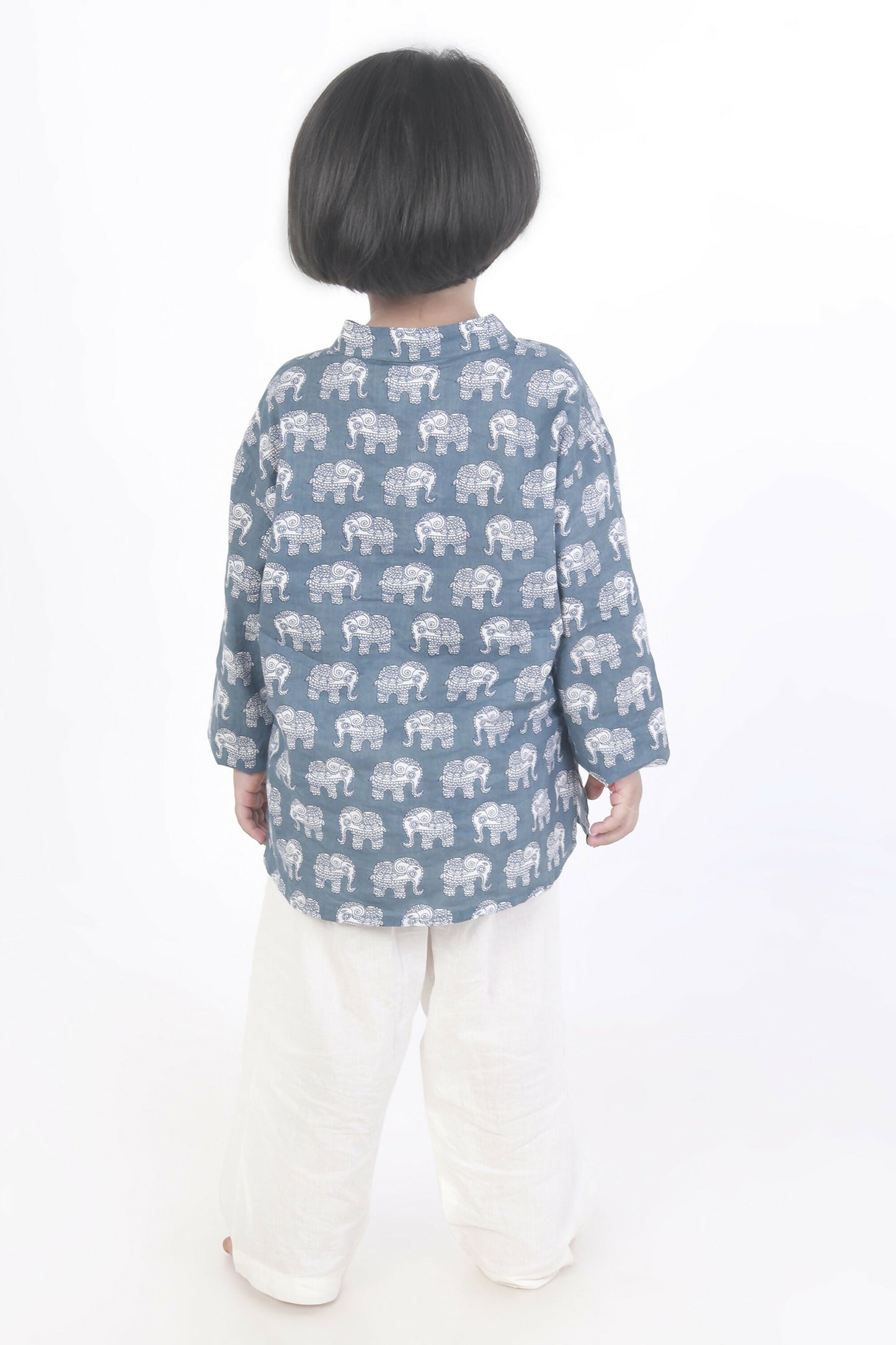 Breathables Kids Boys & Girls Cotton Night Suit – Grey Elephant Print Kurta & Pyjama Co-Ord Set
