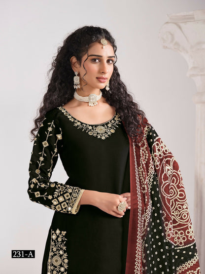 Anaita Black Roman Silk Stitched Suit with Embroidery & Real Mirror Work
