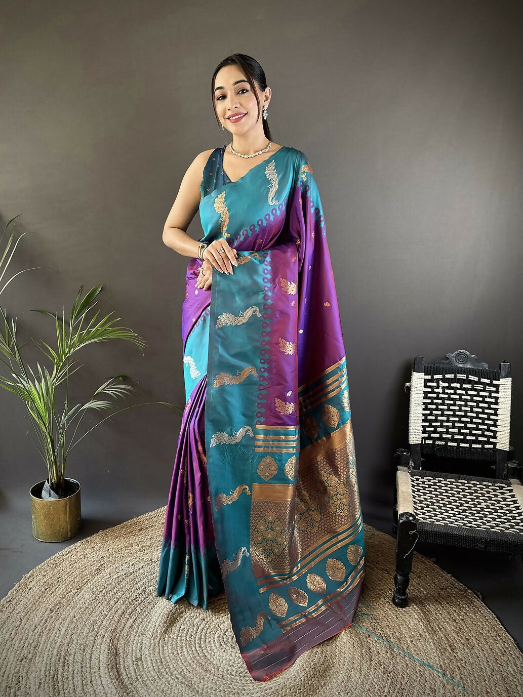 Joban Fashion Teal Peacock,Butti Banarasi Silk Sarees