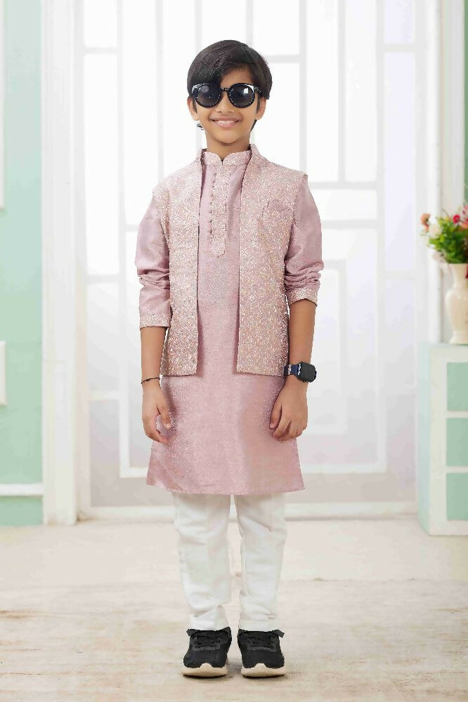 Raivat Ethnic Art Silk Embroidery Work 3 Pics Jacket Set In Onion Pink Colour