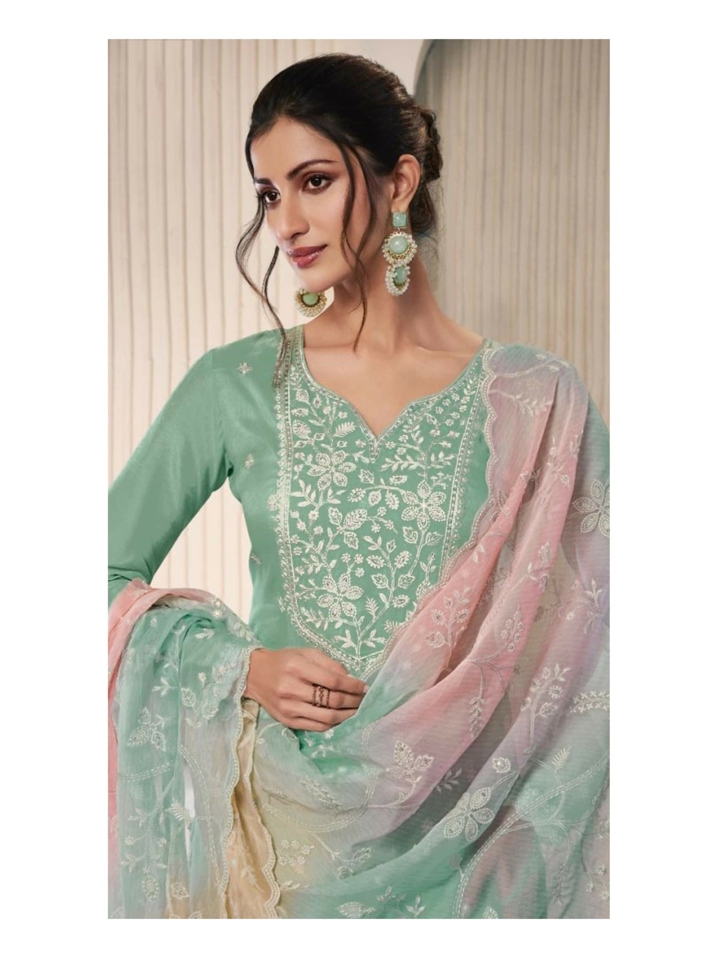 Anaita Green Moonga Silk Stitched Suit with Embroidery Sequence Work