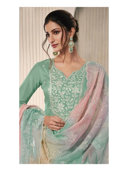 Anaita Green Moonga Silk Stitched Suit with Embroidery Sequence Work