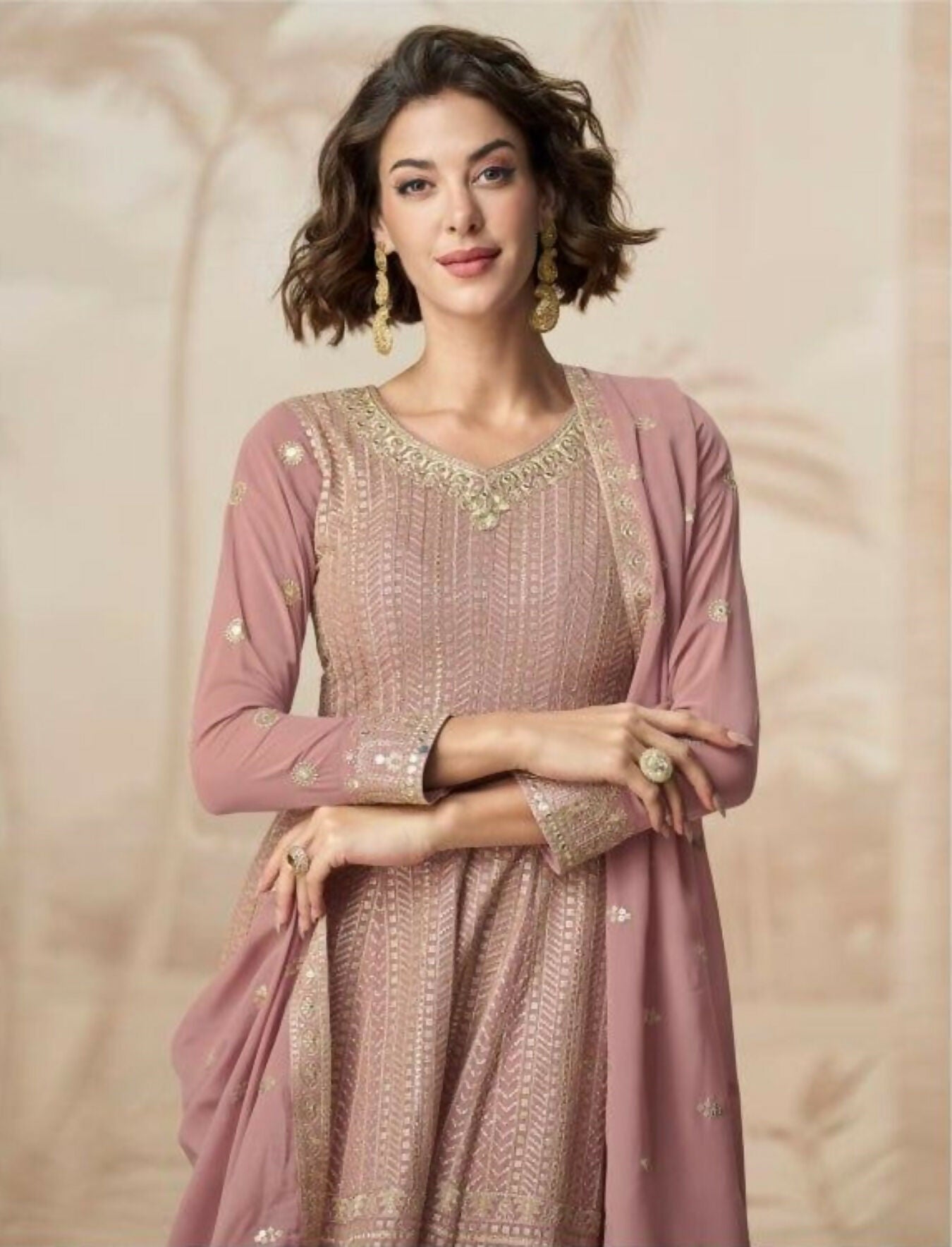 Anaita Peach Heavy Fox Georgette Stitched Suit with Sequence Work