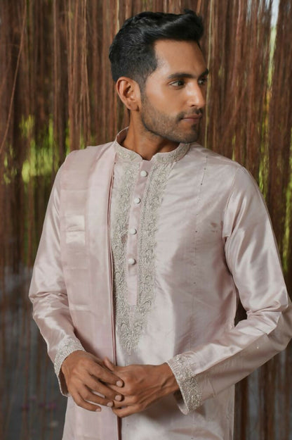 Sandstone Kanjivaram Machien Embroidered Pattu Set by Hilo Design