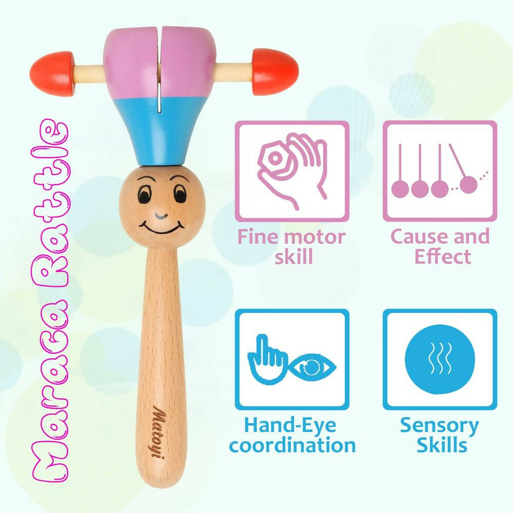 Matoyi Maraca Wooden Baby Rattle