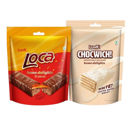 LuvIt Loca Home Delight Choco Caramel Bar & Chocwich White Home Delights Wafer Chocolates