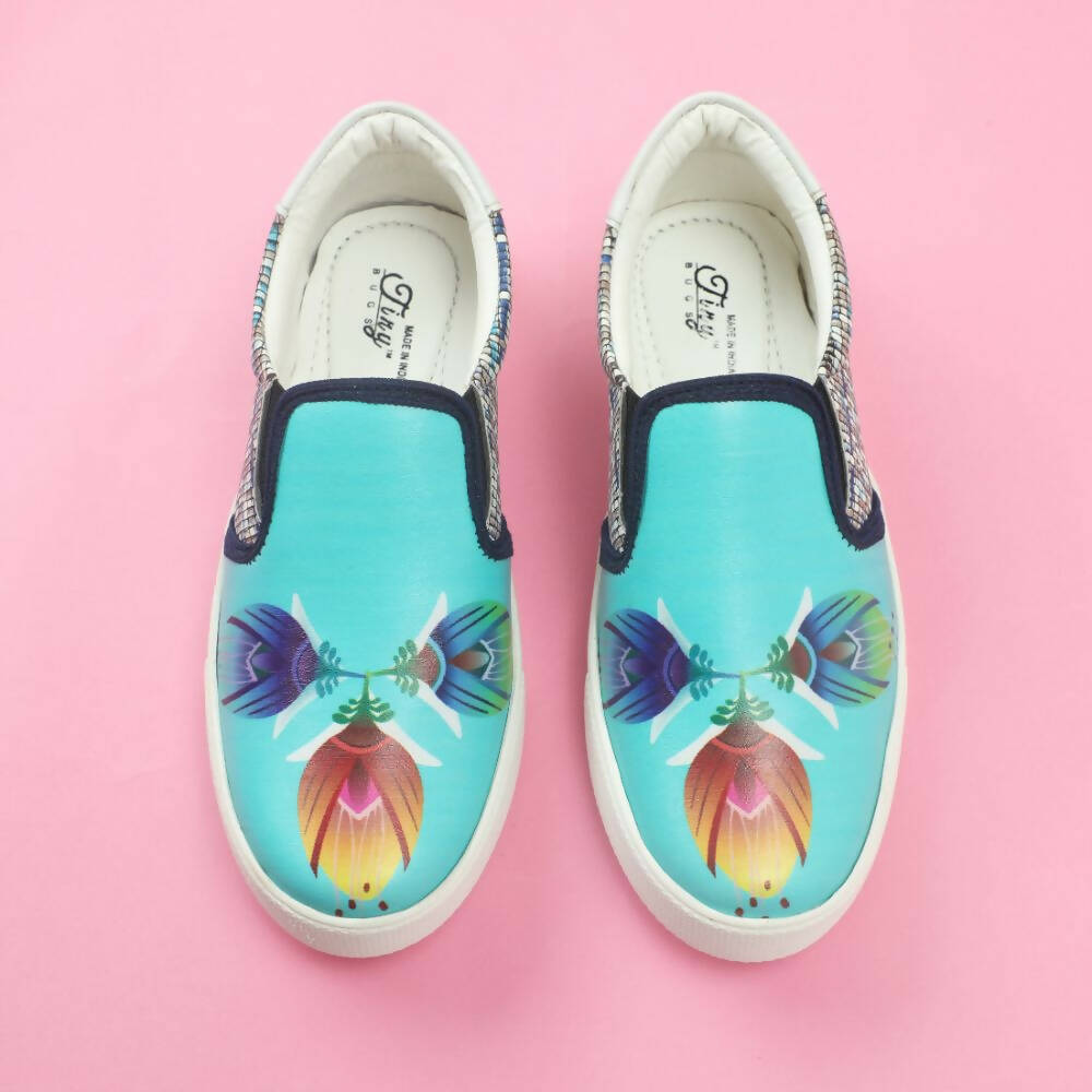 Tiny Bugs Girls Flower Printed Slip Ons Sneakers - Sky Blue