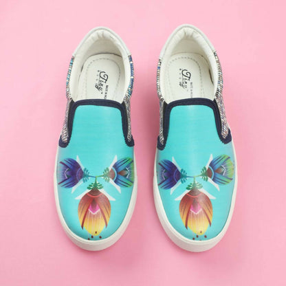 Tiny Bugs Girls Flower Printed Slip Ons Sneakers - Sky Blue