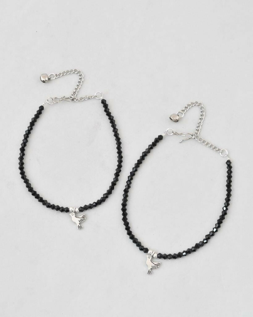 VOJ Set of 2 Bird Black Beads Anklet