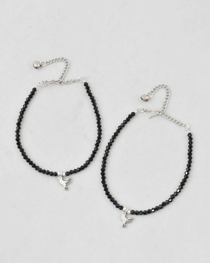 VOJ Set of 2 Bird Black Beads Anklet
