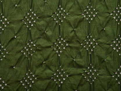 Green Bandhani Silk Handloom Stole with Mango Design - Global Threads