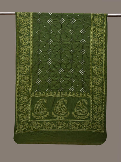 Green Bandhani Silk Handloom Stole with Mango Design - Global Threads