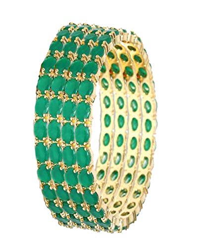 Gold-Polished Alloy Green Ad 4 Bangles Set - The Pari