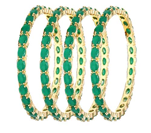 Gold-Polished Alloy Green Ad 4 Bangles Set - The Pari