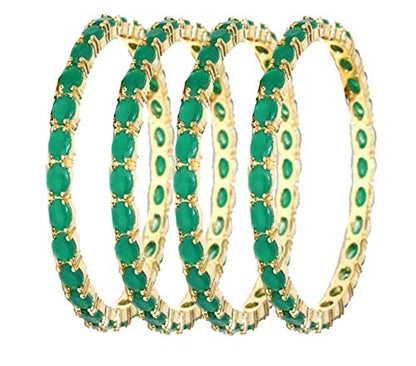 Gold-Polished Alloy Designer Green Combo Of Ad Bangles - The Pari