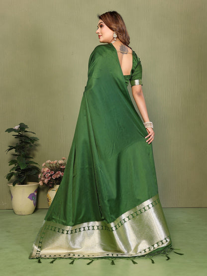 Anaita Green Zari Weaving Work Satin Silk Saree With Blouse