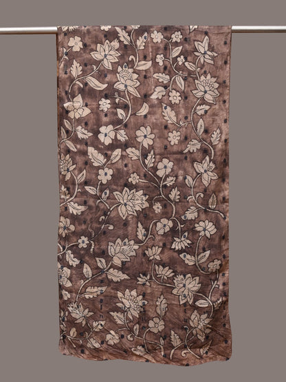 Grey Kalamkari Hand Painted Cotton Silk Stole with Floral Design - Global Threads