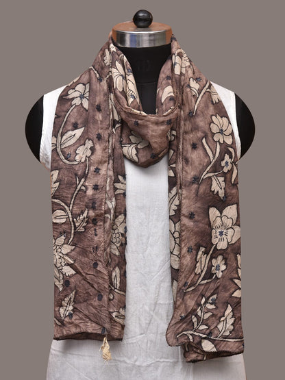 Grey Kalamkari Hand Painted Cotton Silk Stole with Floral Design - Global Threads