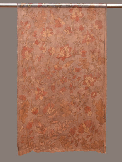 Grey Kalamkari Hand Painted Organza Stole with Floral Design - Global Threads