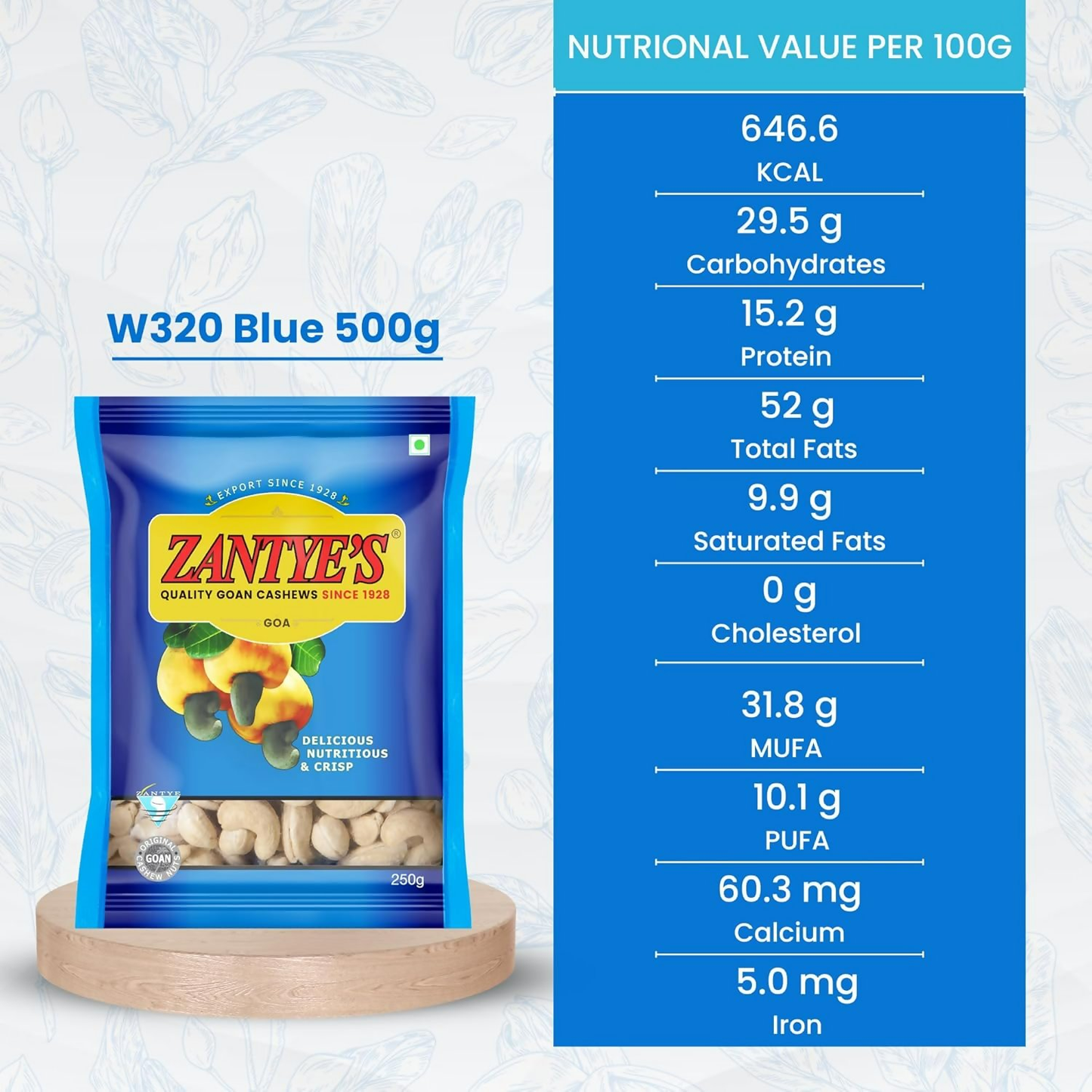 Zantye's Goan Cashew W320 Premium Kaju