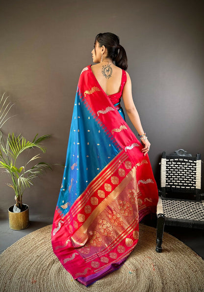 Joban Fashion Red Peacock,Butti Banarasi Silk Sarees
