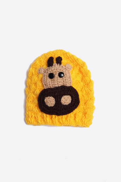Chutput Kids Woollen Hand Knitted Giraffe Face Detailed Cap - Yellow