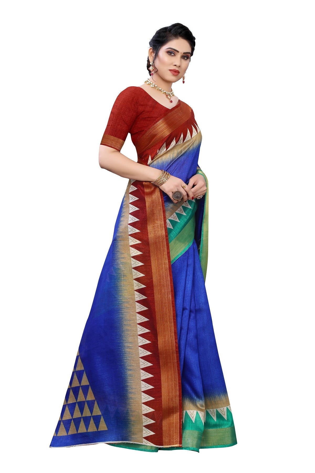 Vamika Blue & Brown Linen Jari Border Saree (GUNJAN BLUE)