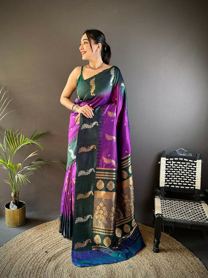 Joban Fashion Green Peacock,Butti Banarasi Silk Sarees