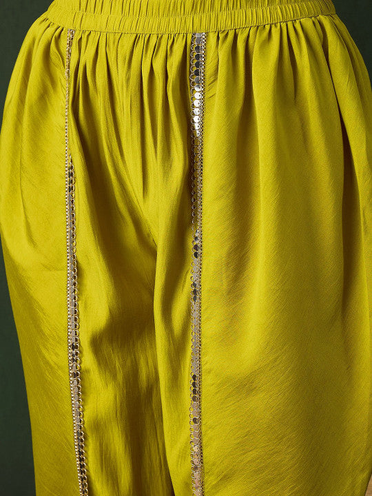 Sangria Embellished Mirror Work Roman Silk Tunic With Dhoti Pant