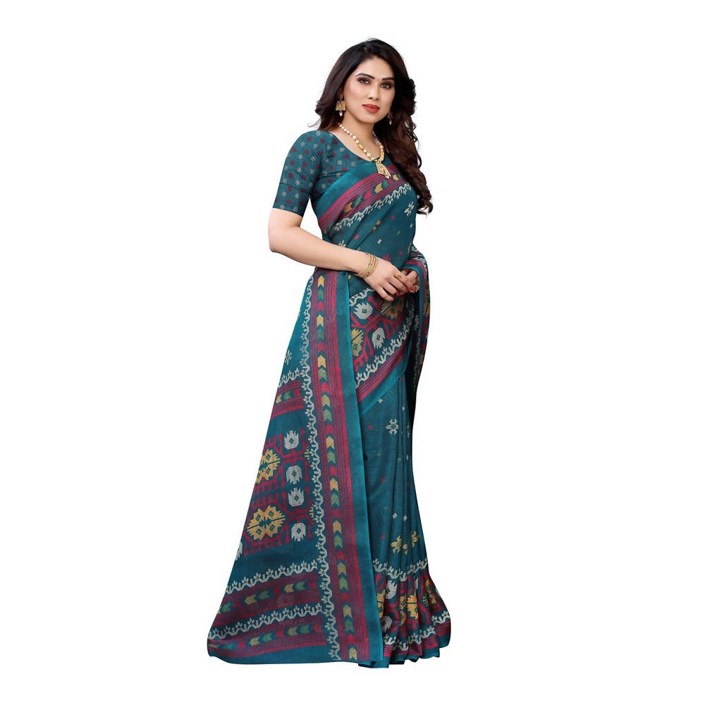 Vamika Printed Jute Silk Green Saree (Namita Green)