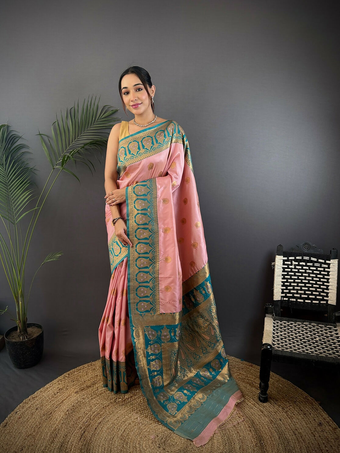 Joban Fashion Teal Butti Banarasi Silk Sarees