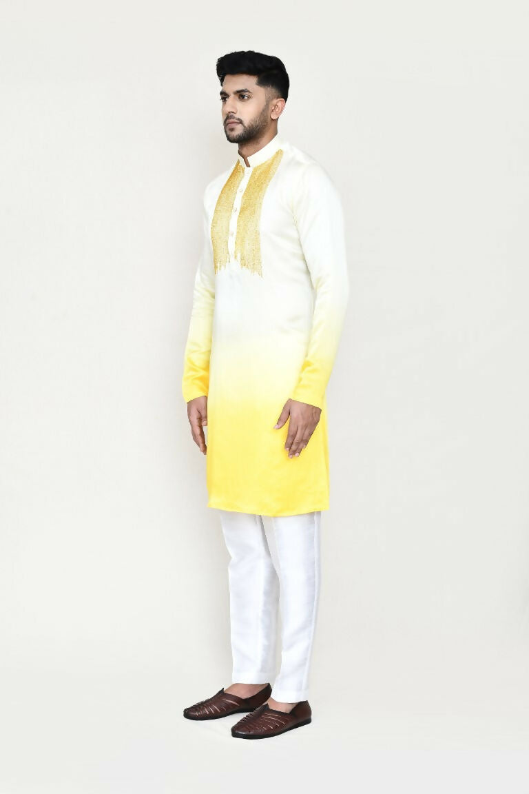 Joban Fashion Yellow Colored Satin Silk Fabric Kurta With Straight Fit Pant