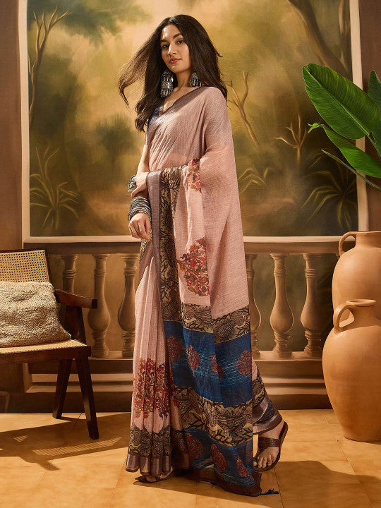 Digital Printed Banarasi Saree With Blouse Piece