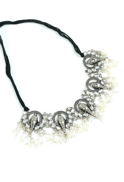 Mominos Fashion Johar Kamal Oxidised Silver-Plated Ganesha Design Necklace Choker Set