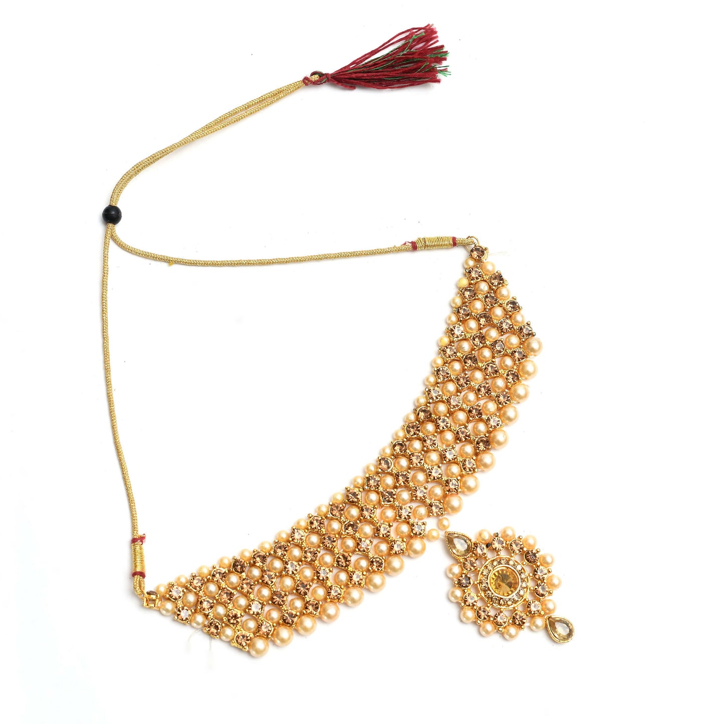 Mominos Fashion Johar Kamal Gold-Polished Brass Finish Kundan/Stone Choker For Women (Golden)