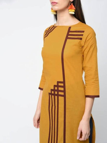 Aniyah Cotton Straight Mustard Color Kurta With Patchwork (AN-105K)
