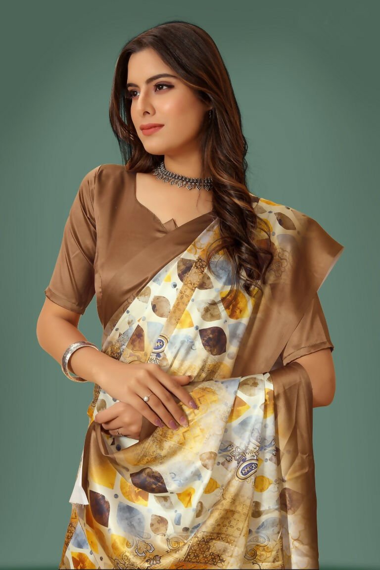 Aayaa Designer Printed Satin Saree - Multi Color