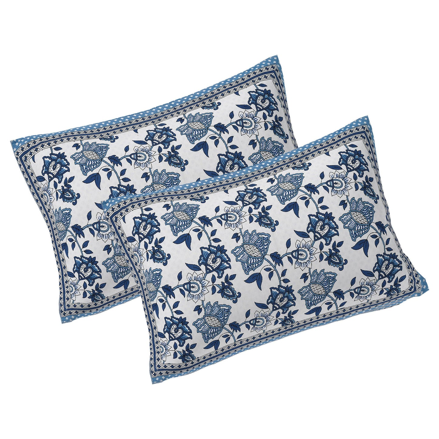 Rudra Bazaar Blue 210 TC Cotton Double King Bedsheet With 2 Pillow Covers