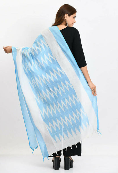 Mominos Fashion Moeza Women's Handloom Cotton Ikkat Sky Blue Dupatta