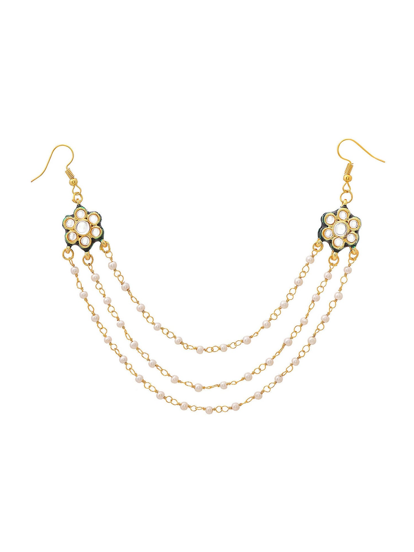 Ruby Raang Gold Green Meenakari & Pearl Hair Jewelry