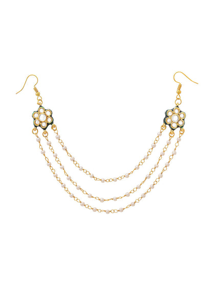 Ruby Raang Gold Green Meenakari & Pearl Hair Jewelry