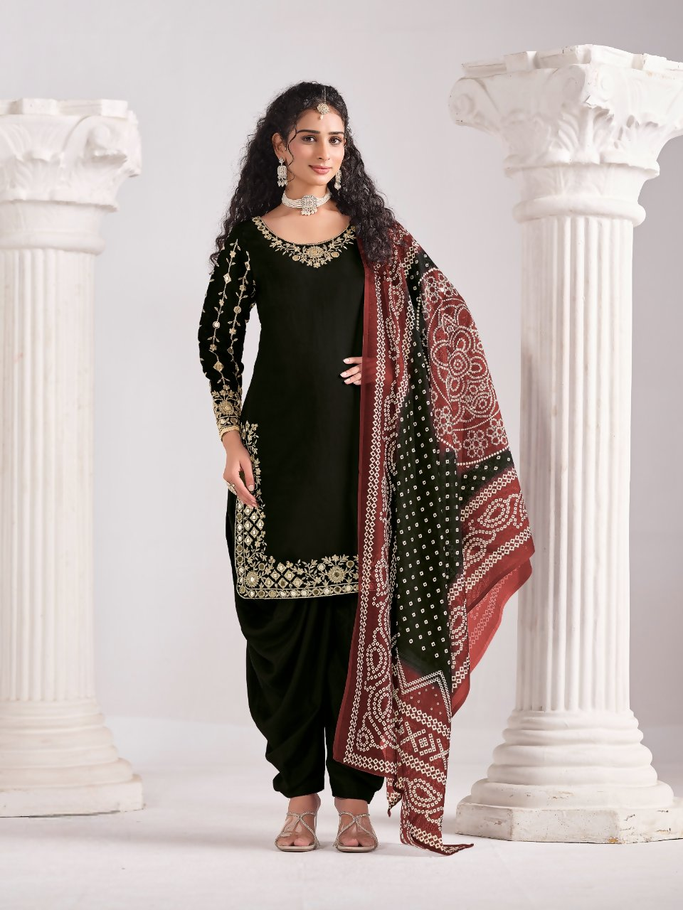 Anaita Black Roman Silk Stitched Suit with Embroidery & Real Mirror Work