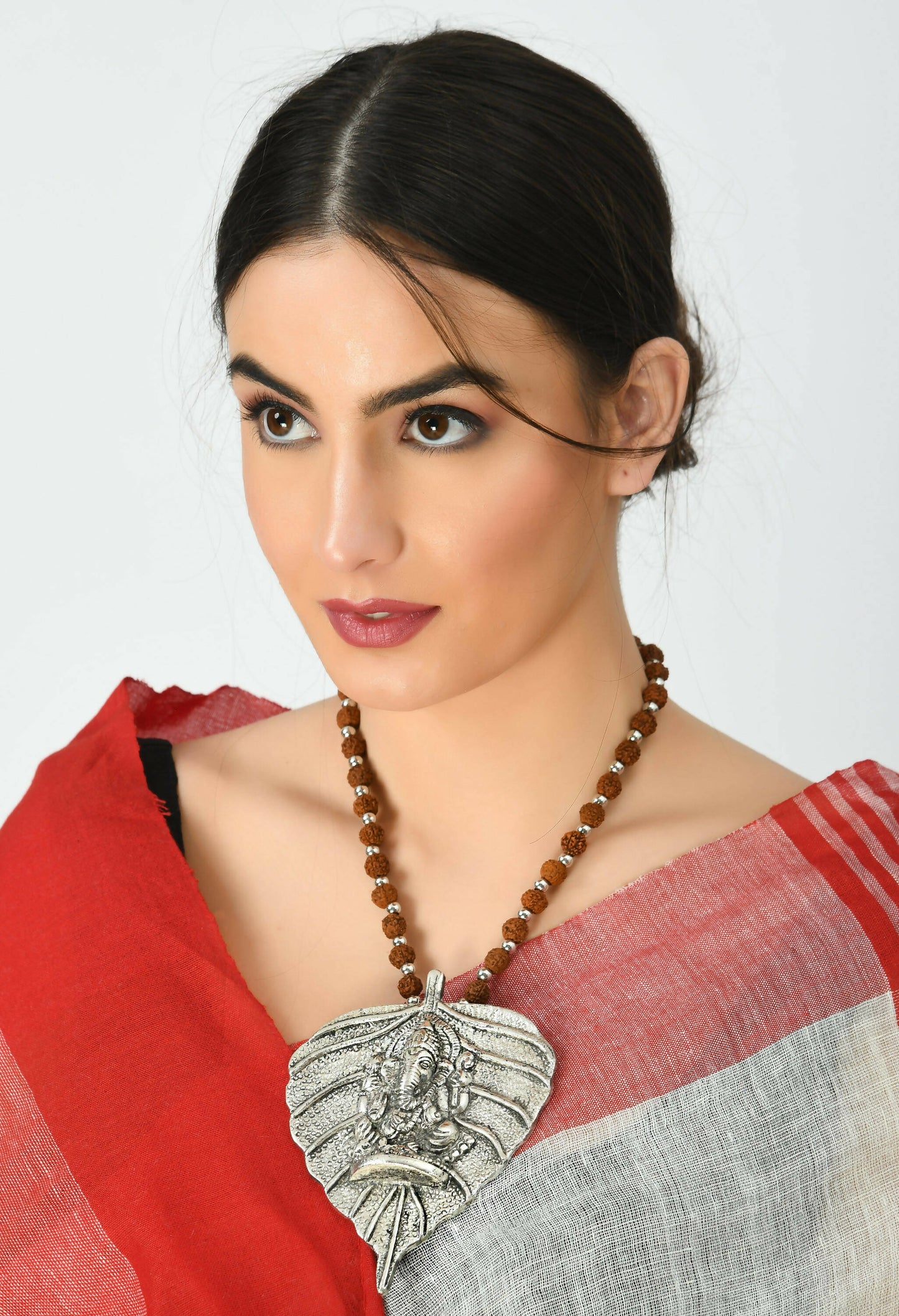 Mominos Fashion Johar Kamal Oxidised Silver-Plated Brass Finish Ganesha Long Necklace For Women
