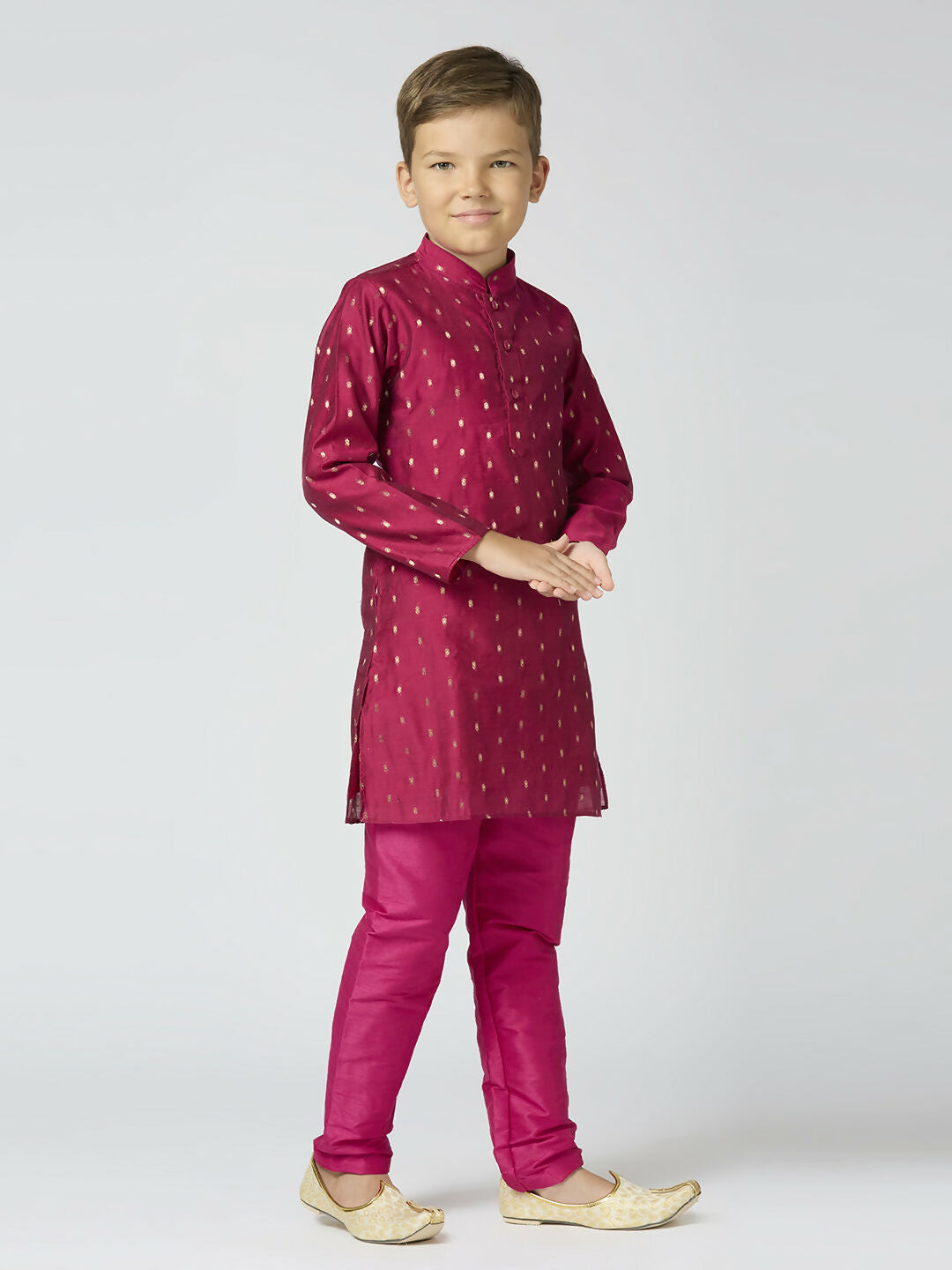 Joban Fashion Kids Island Full Sleeves Chanderi Kurta, Pyjama Set with Traditional Butta Work - Purple