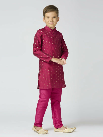 Joban Fashion Kids Island Full Sleeves Chanderi Kurta, Pyjama Set with Traditional Butta Work - Purple