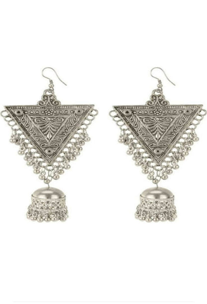 Mominos Fashion Joharkamal Silver-Plated Triangle Design Drop Earrings For Women