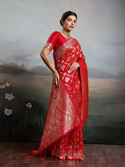 Shree Shyam Fashion Red Silk Blend Saree