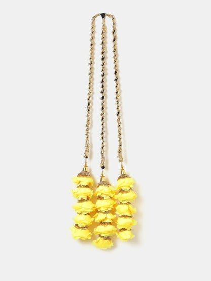 Ruby Raang Gold Gota Pati Work And Yellow Rosses With Black Thread & Golden Stones